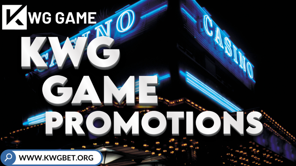 KWG Game Promotions banner featuring a roulette table, poker chips, and a player in the background.