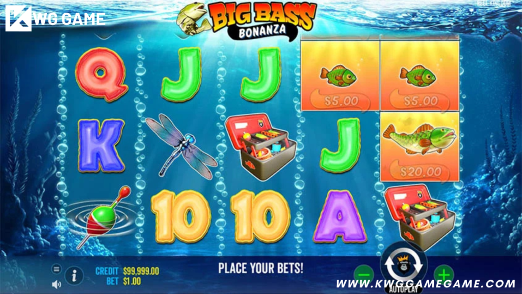 Big Bass Bonanza Slot game interface featuring vibrant fish and water-themed symbols on the reels